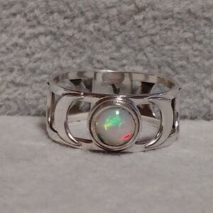 Ethiopian Opal Crescent Moon Sterling Silver Ring